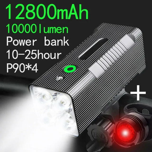 10000mAh Bike Light front USB Rechargeable 12800mAh Bike Headlight 4P90 4P50 LED Super Bright Flashlight Front Lights Back Rear