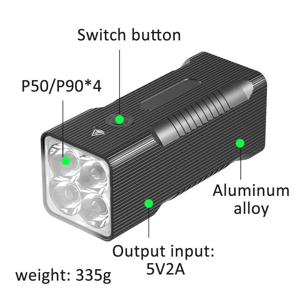 10000mAh Bike Light front USB Rechargeable 12800mAh Bike Headlight 4P90 4P50 LED Super Bright Flashlight Front Lights Back Rear