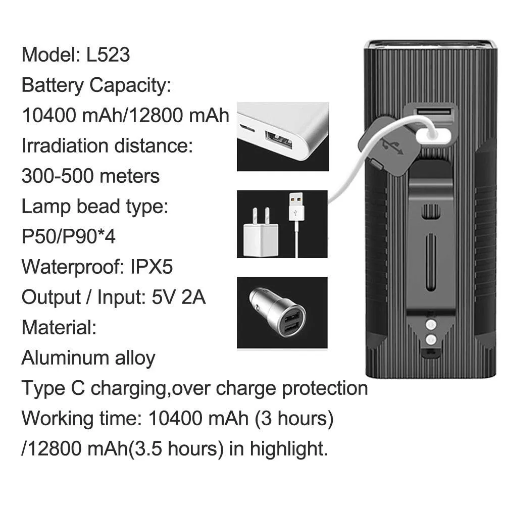 10000mAh Bike Light front USB Rechargeable 12800mAh Bike Headlight 4P90 4P50 LED Super Bright Flashlight Front Lights Back Rear