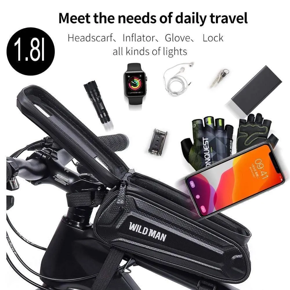 1.8L Bike Frame Bag - Front Tube Cycling Pannier for Bicycle Storage