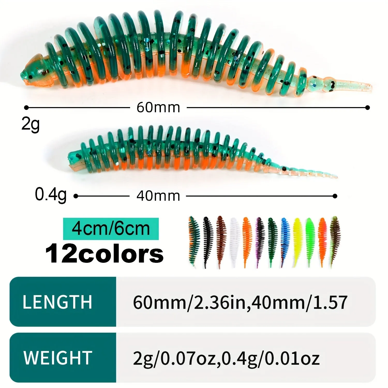 36pcs Multicolor Soft Worms Fishing Lure Set for Any Water