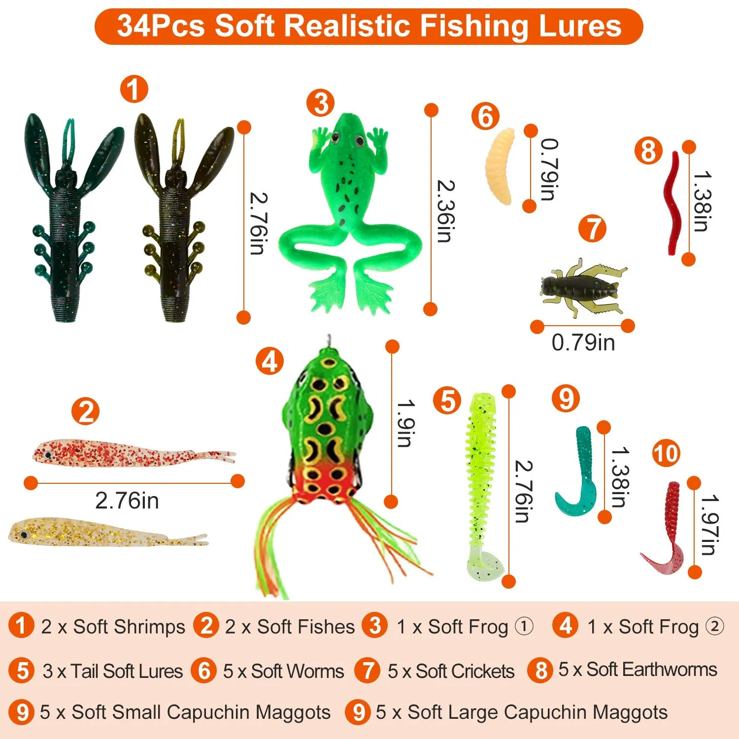 94-Piece: Fishing Lures Kit Soft Plastic Fishing Baits Set
