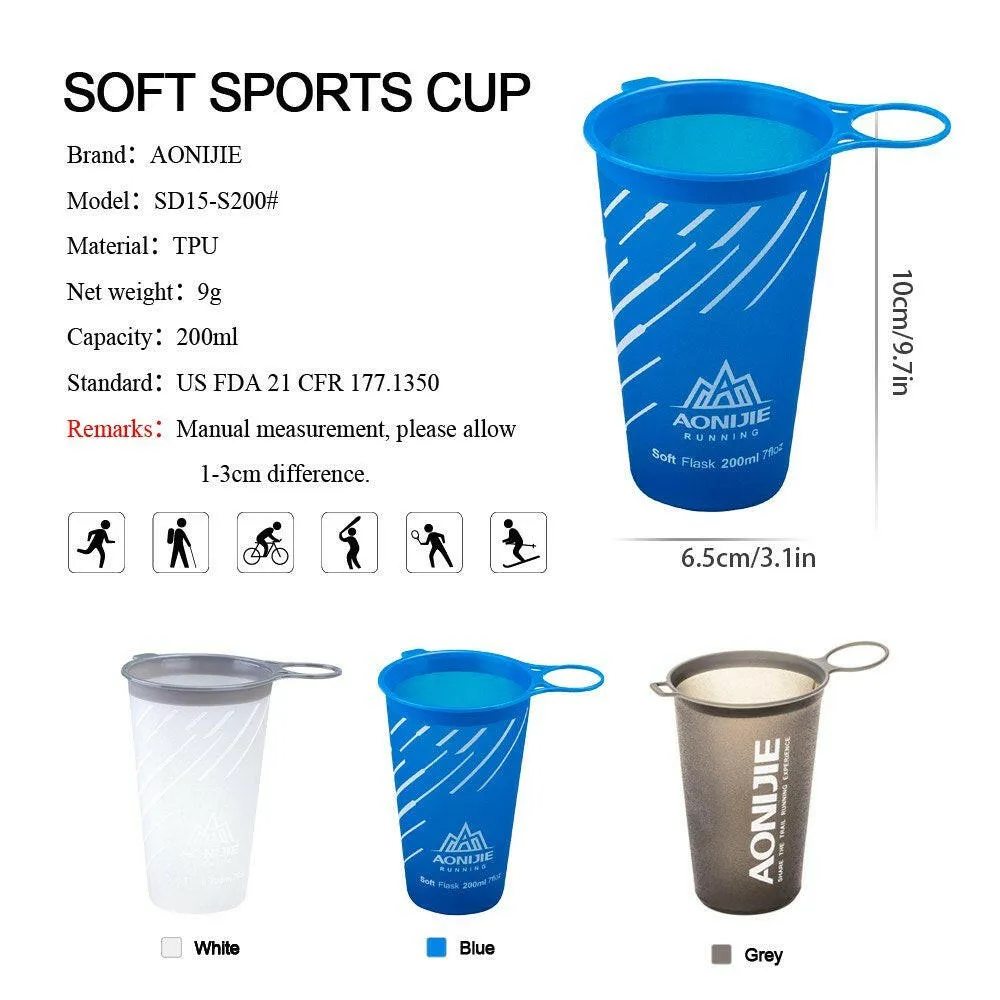 AONIJIE 200ml BPA Free Foldable Soft Water Cup for Outdoor Sports Marathon Cycling Camping Running