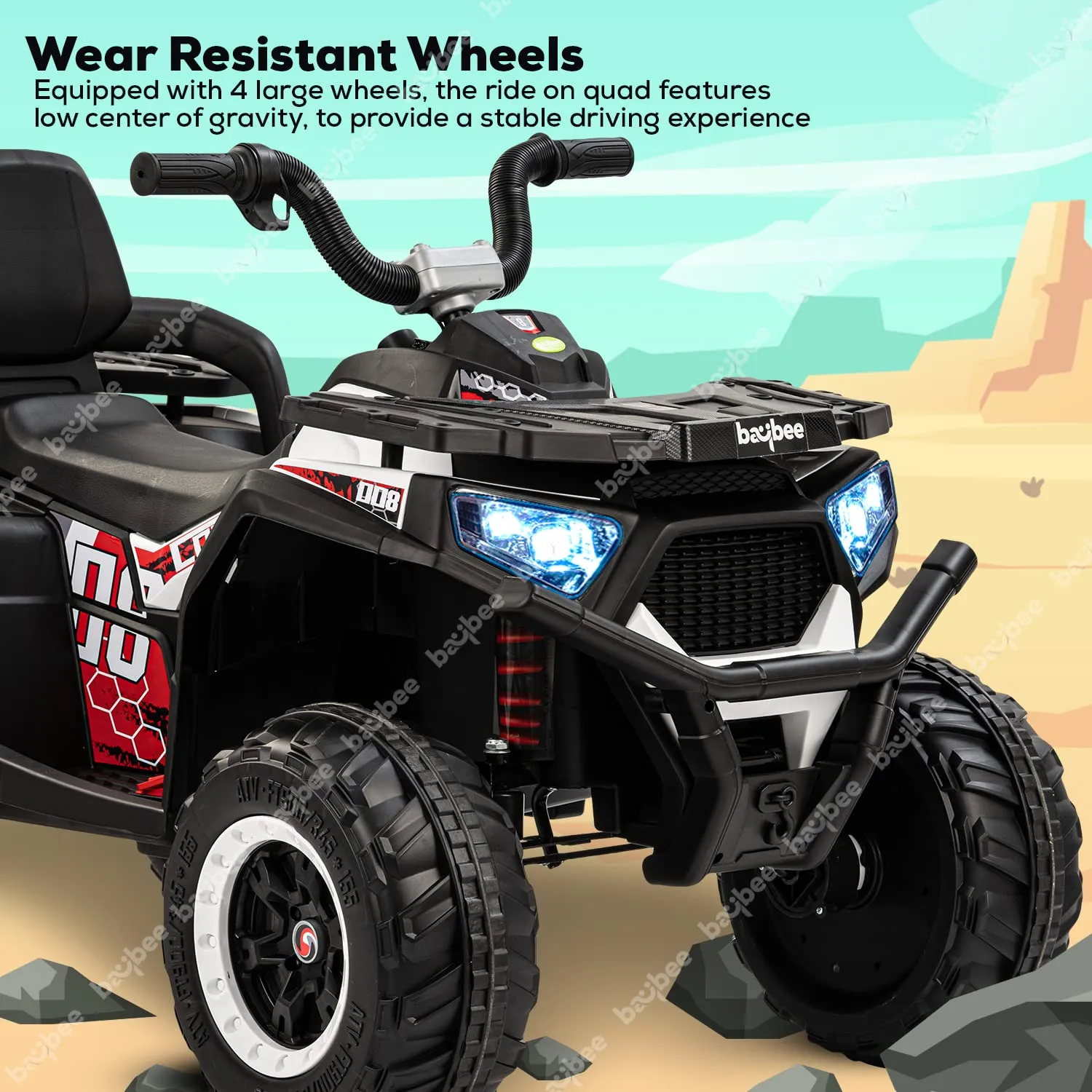 Baybee Adventura ATV Rechargeable Battery-Operated Ride on Bike for Kids Bike with Light, USB, Music.
