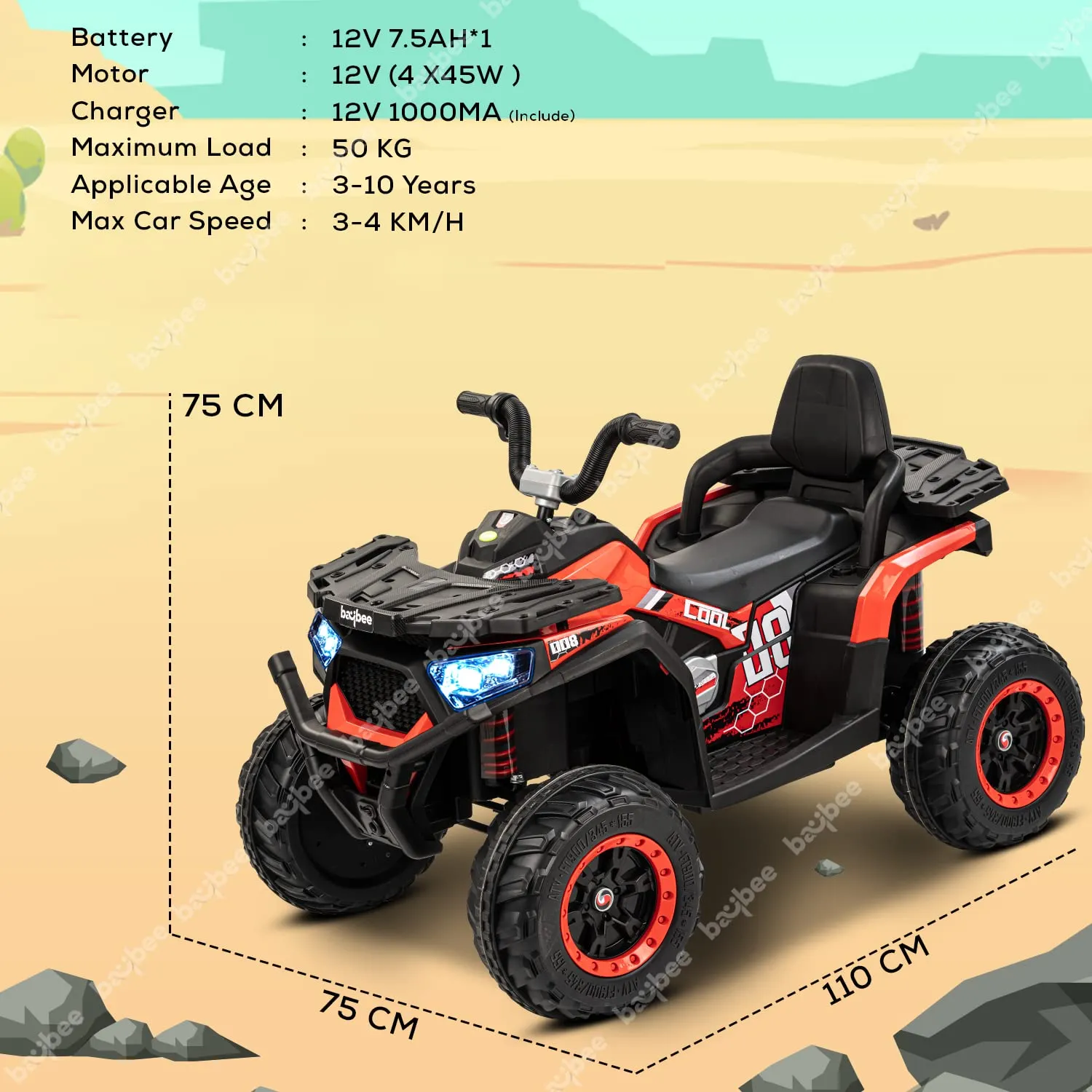 Baybee Adventura ATV Rechargeable Battery-Operated Ride on Bike for Kids Bike with Light, USB, Music.