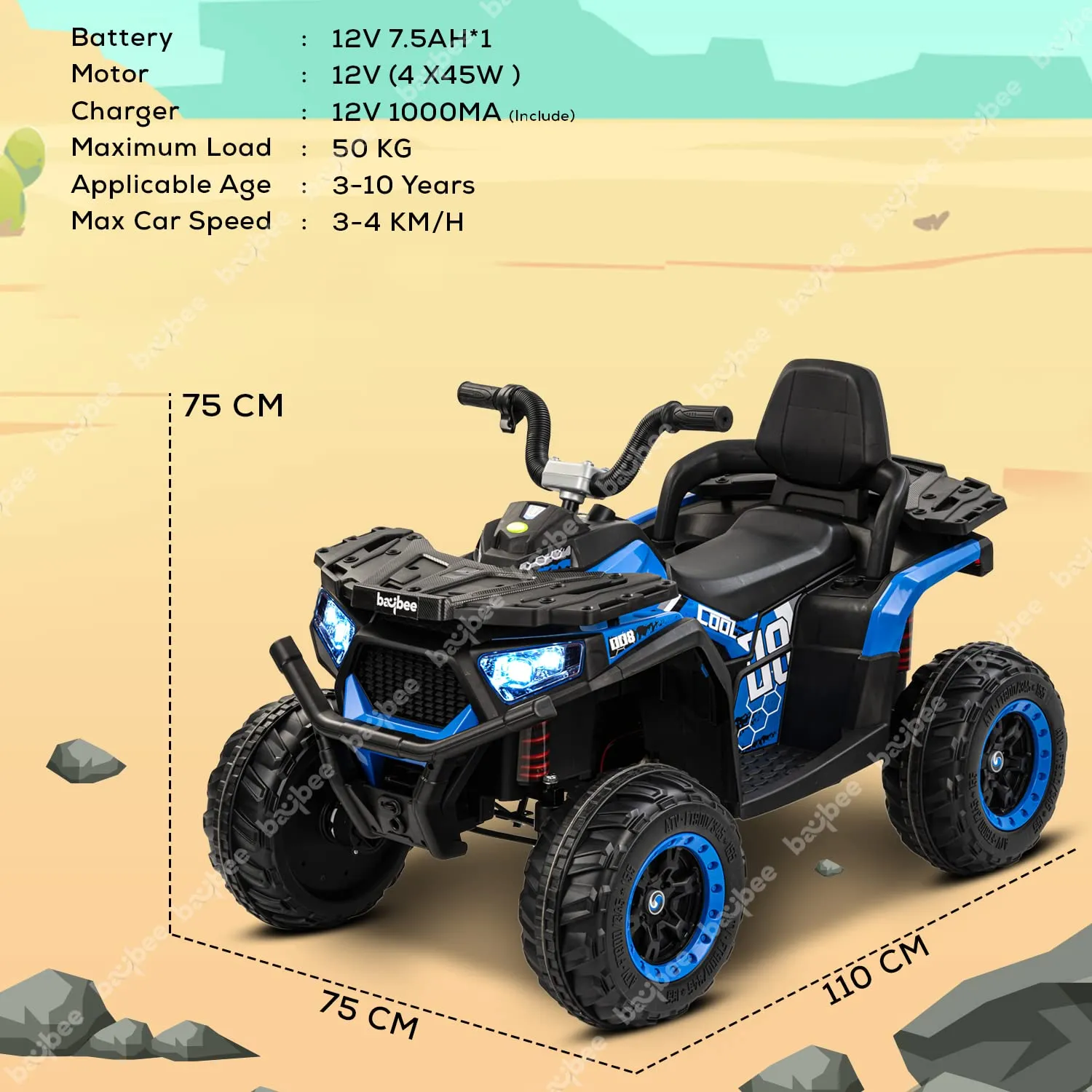 Baybee Adventura ATV Rechargeable Battery-Operated Ride on Bike for Kids Bike with Light, USB, Music.