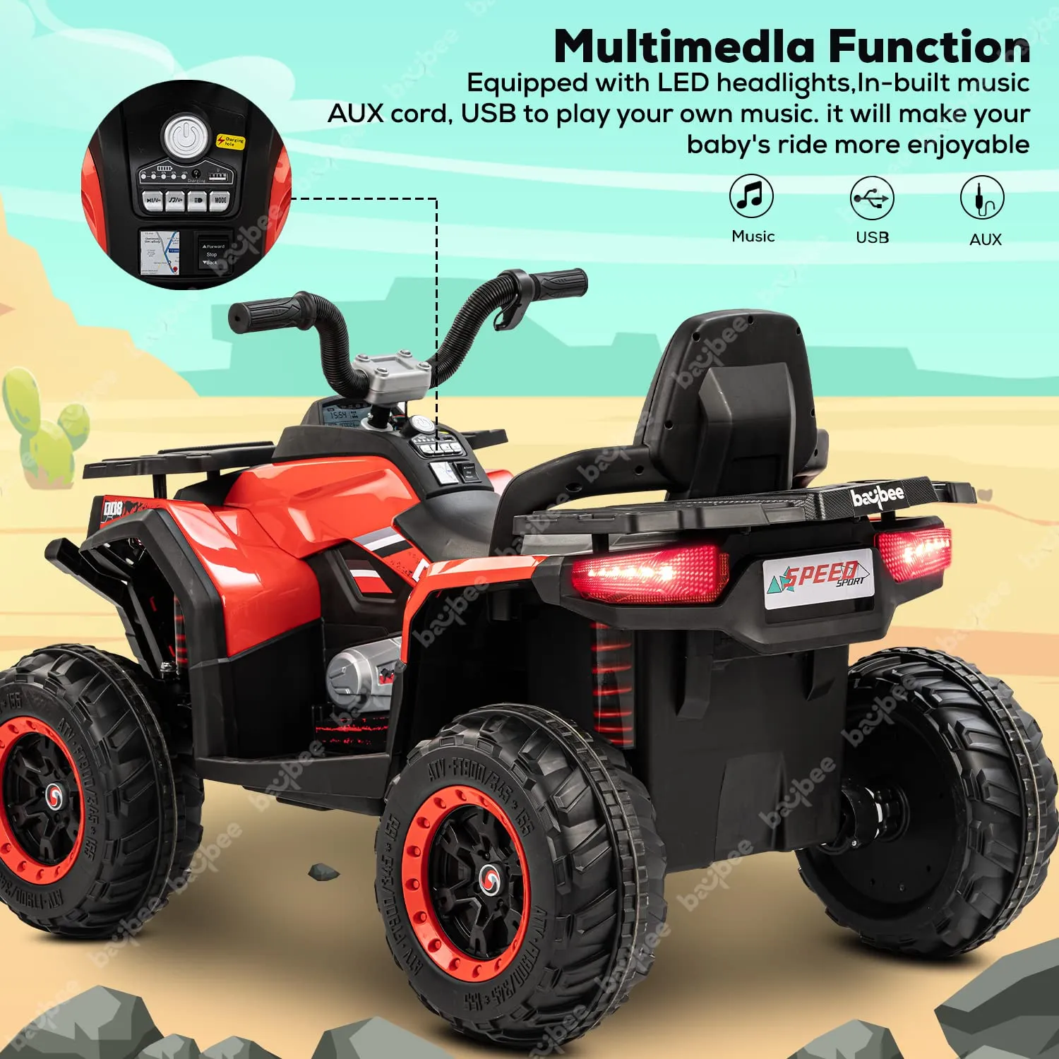 Baybee Adventura ATV Rechargeable Battery-Operated Ride on Bike for Kids Bike with Light, USB, Music.