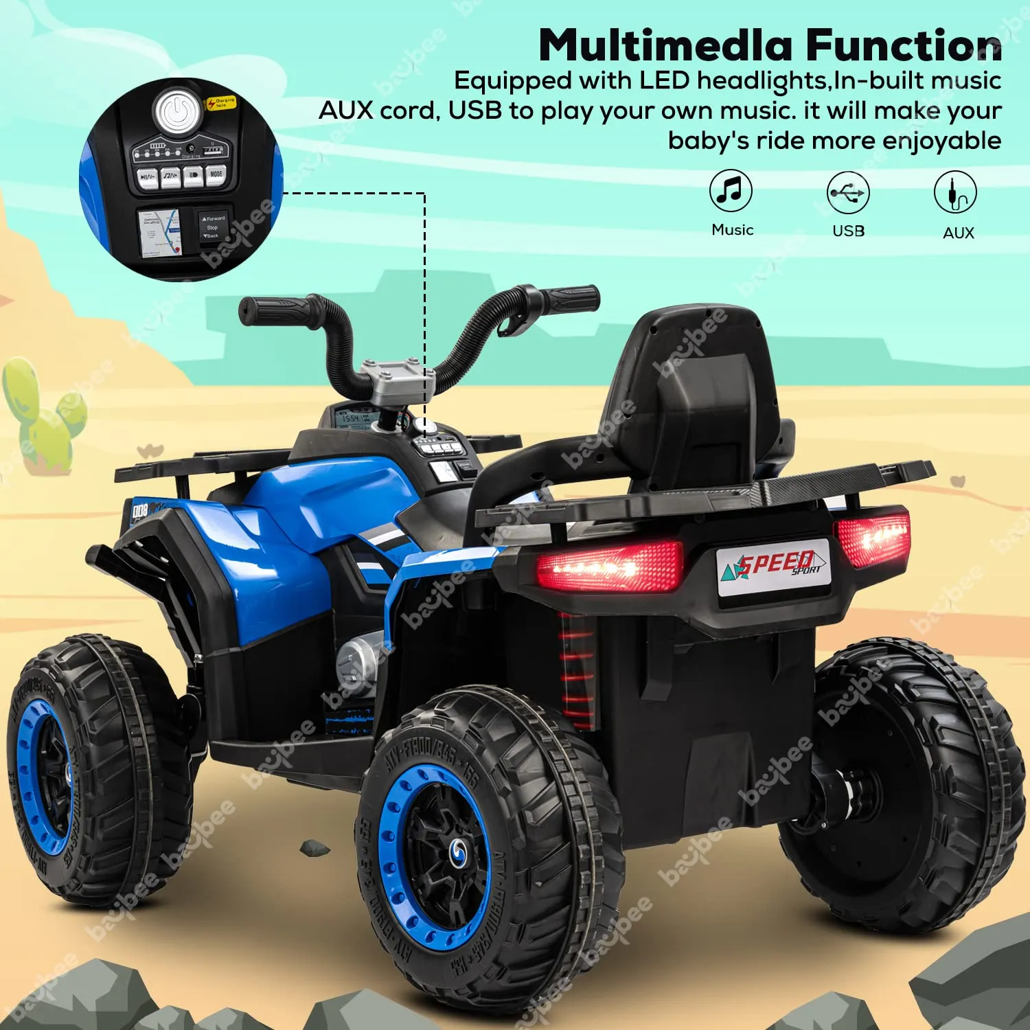Baybee Adventura ATV Rechargeable Battery-Operated Ride on Bike for Kids Bike with Light, USB, Music.