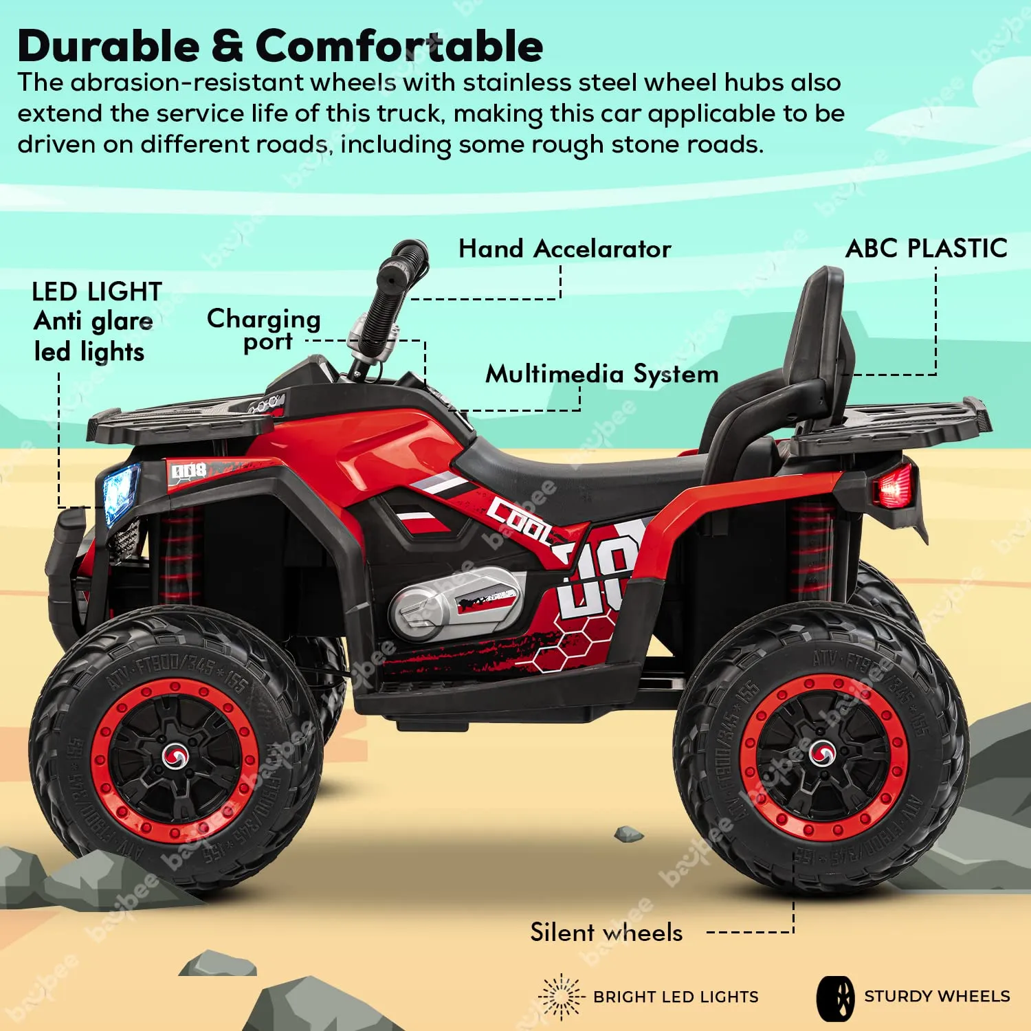Baybee Adventura ATV Rechargeable Battery-Operated Ride on Bike for Kids Bike with Light, USB, Music.