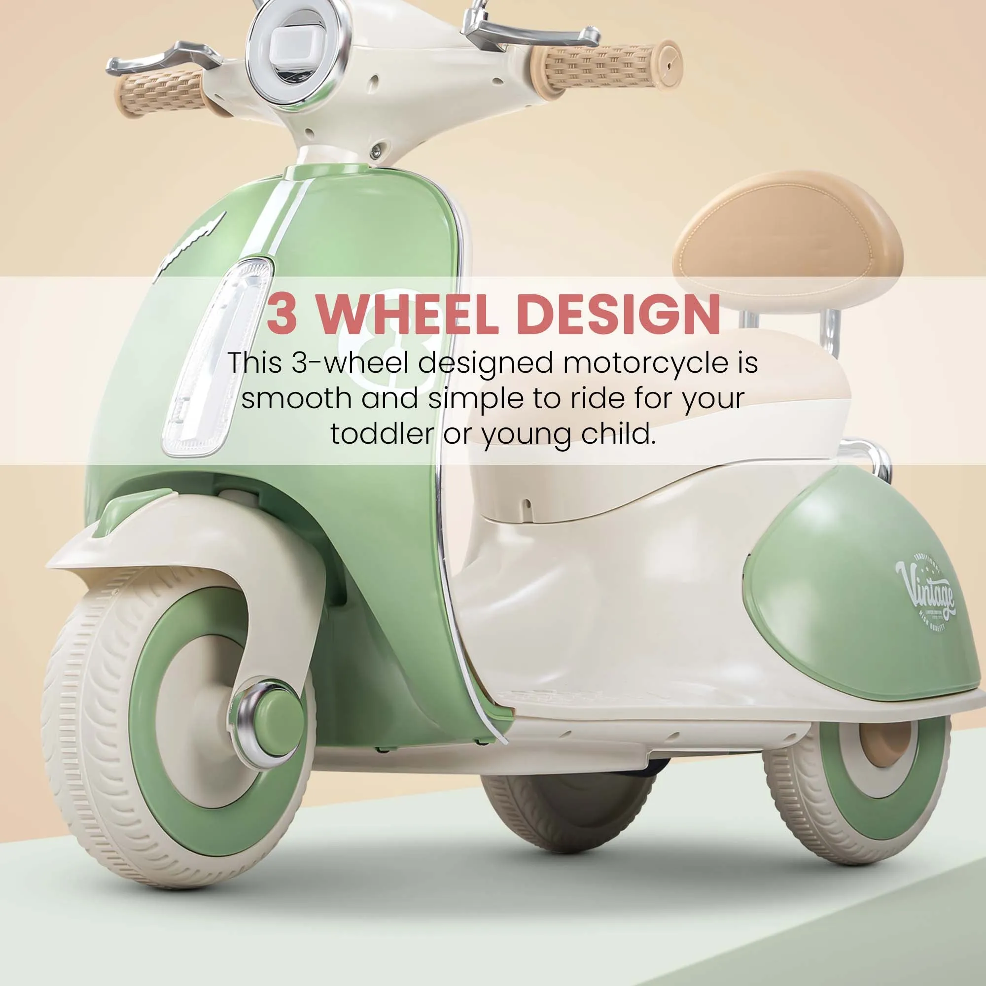 Baybee Vintage Battery Operated Bike for Kids, Ride on Toys Kids Bike Scooty with Light & Music