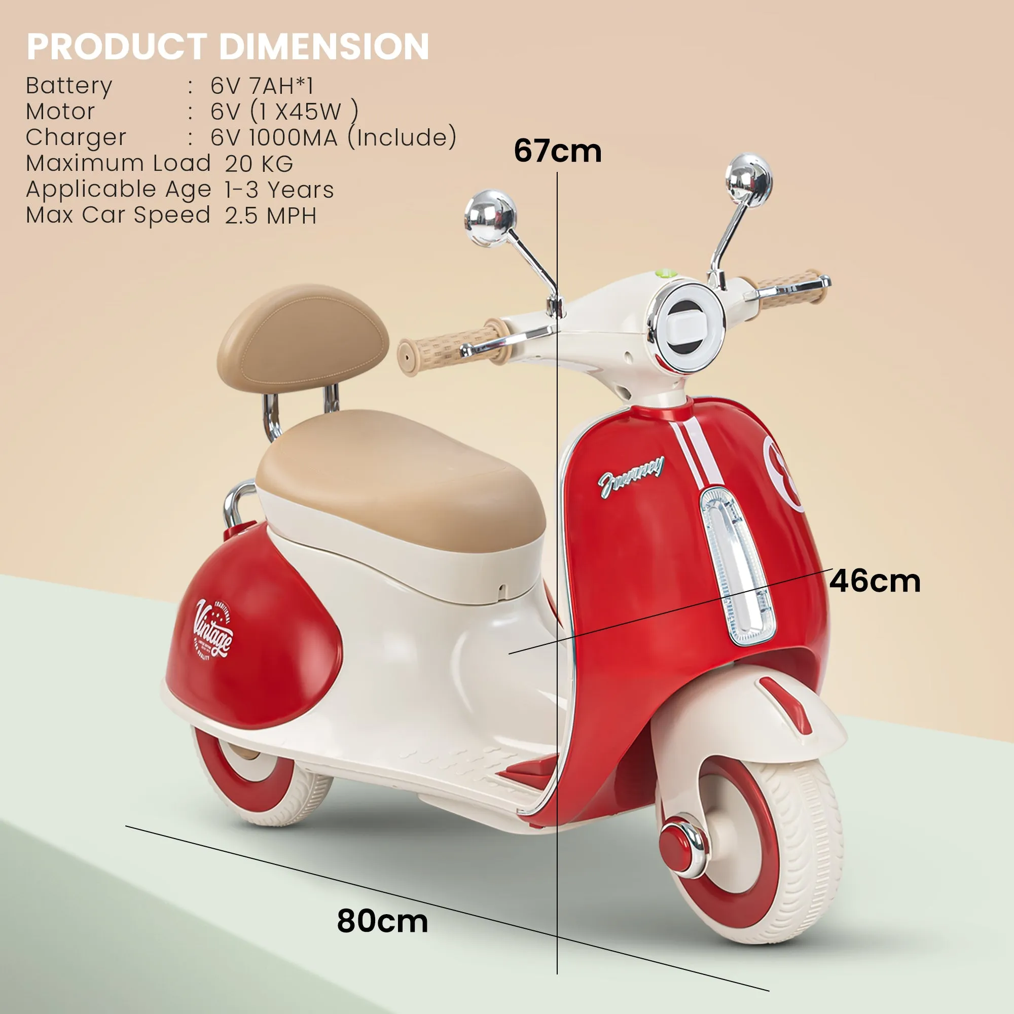 Baybee Vintage Battery Operated Bike for Kids, Ride on Toys Kids Bike Scooty with Light & Music