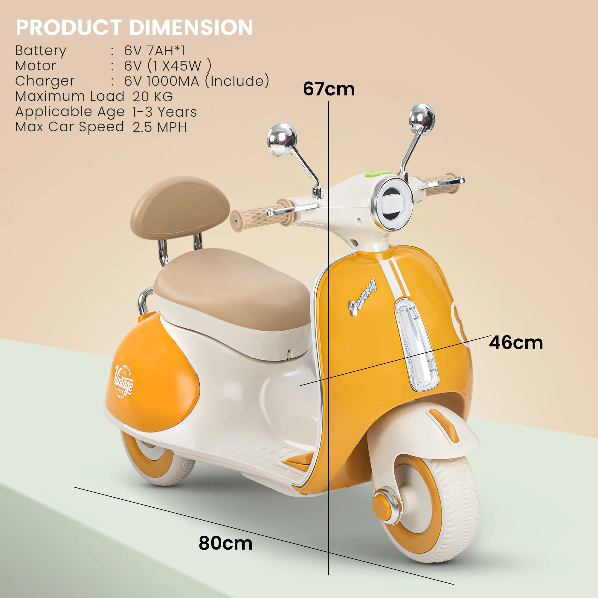 Baybee Vintage Battery Operated Bike for Kids, Ride on Toys Kids Bike Scooty with Light & Music