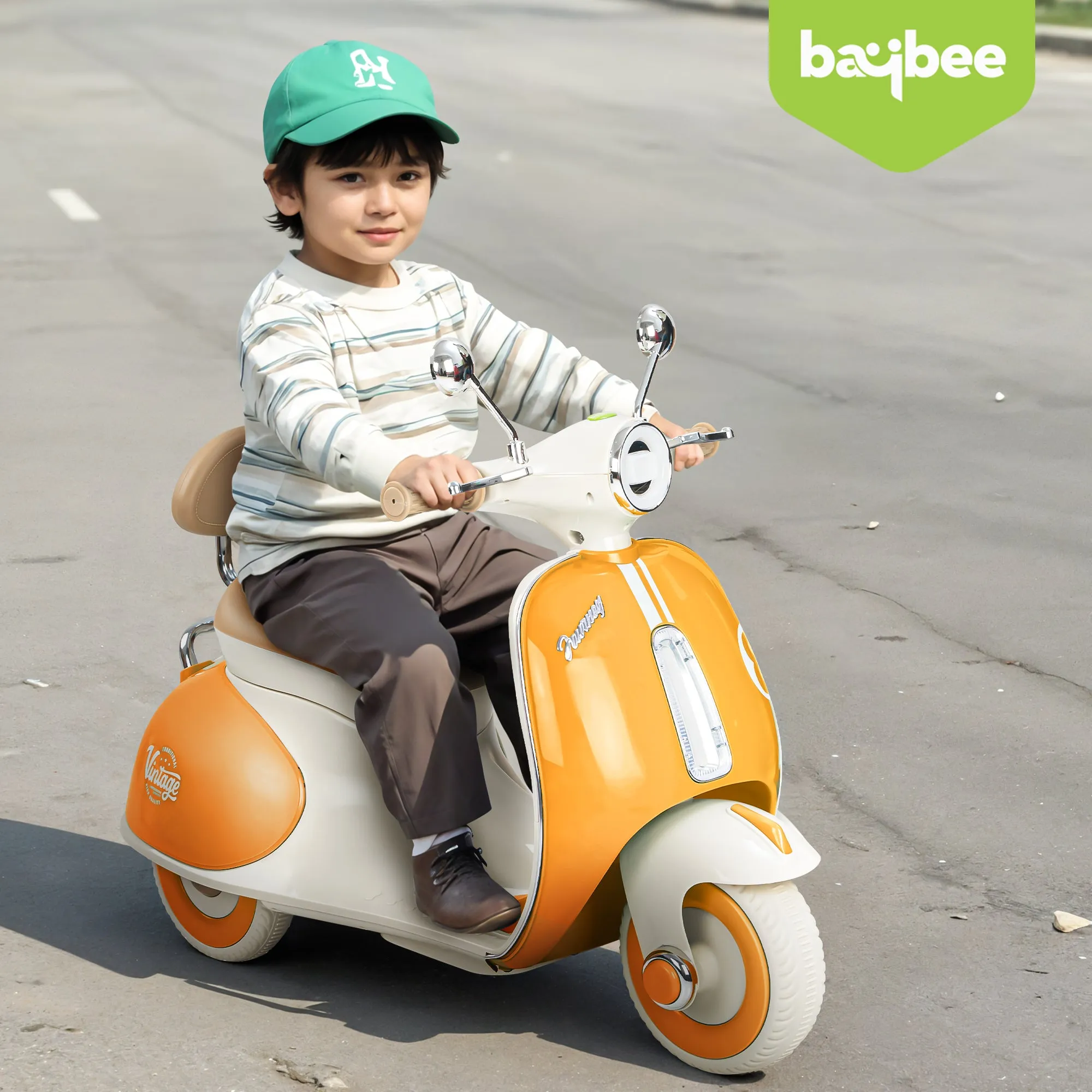 Baybee Vintage Battery Operated Bike for Kids, Ride on Toys Kids Bike Scooty with Light & Music