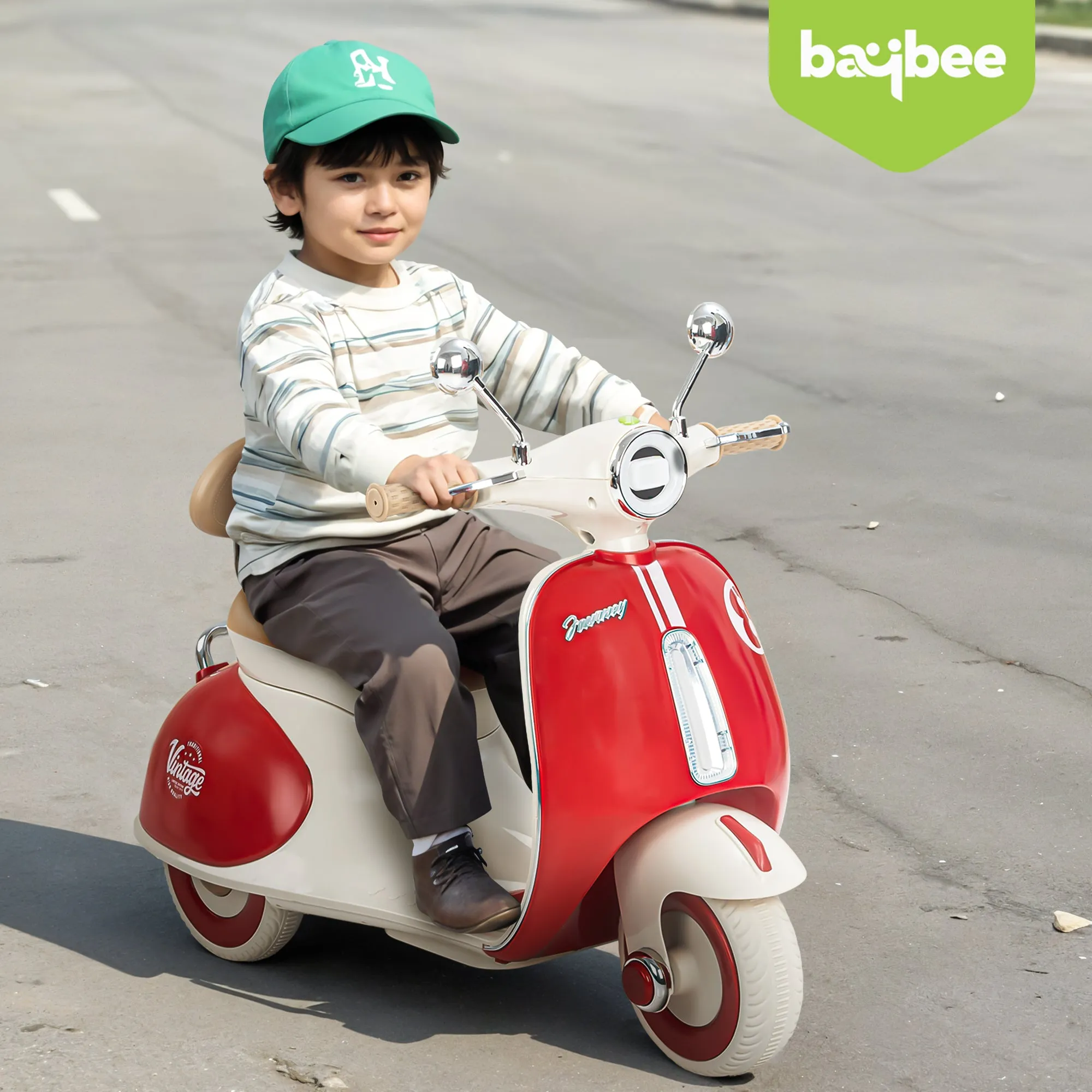Baybee Vintage Battery Operated Bike for Kids, Ride on Toys Kids Bike Scooty with Light & Music