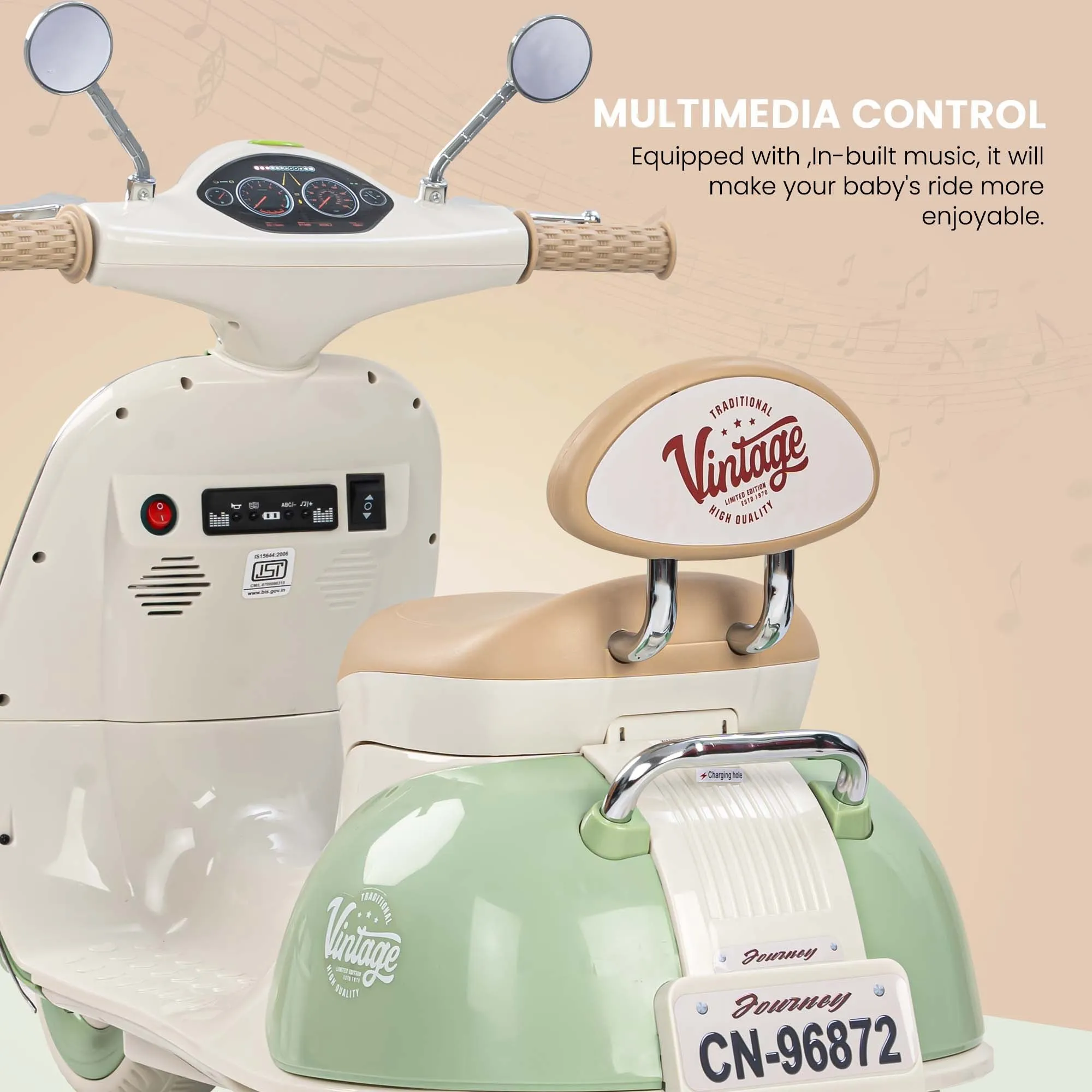 Baybee Vintage Battery Operated Bike for Kids, Ride on Toys Kids Bike Scooty with Light & Music