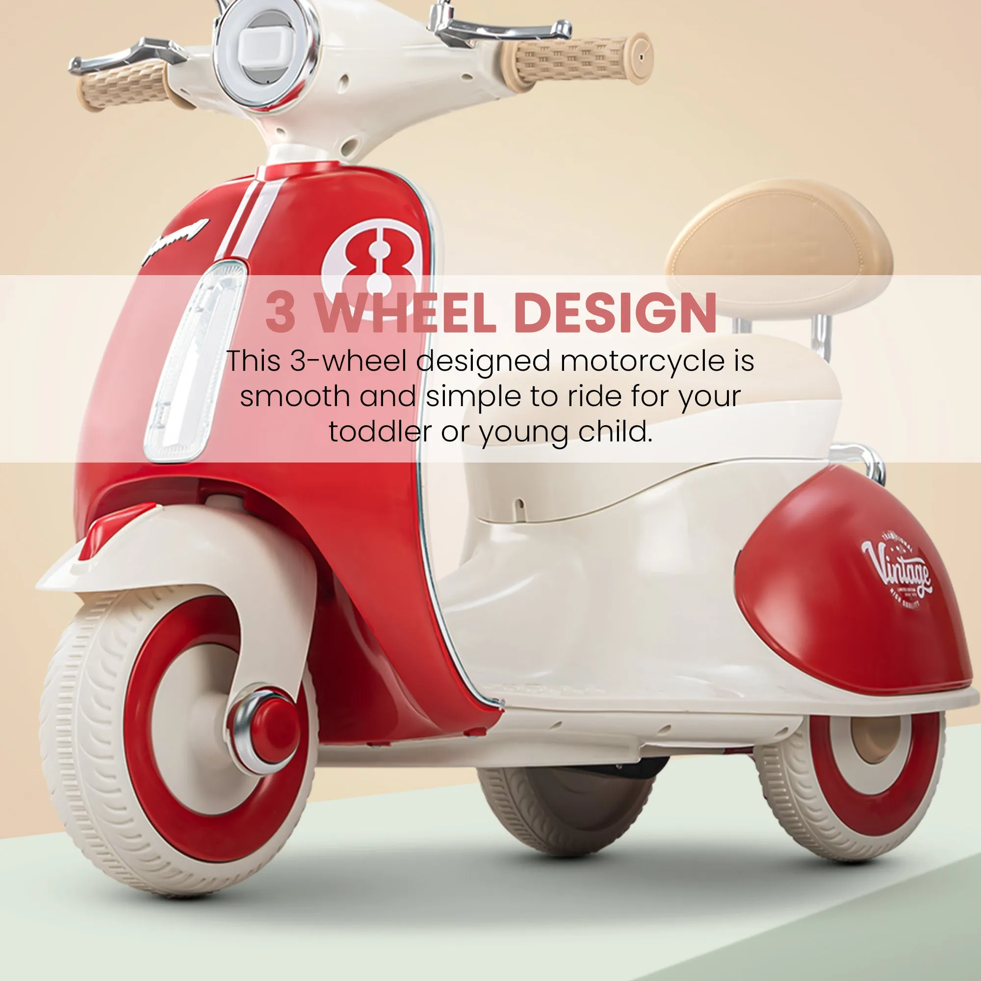 Baybee Vintage Battery Operated Bike for Kids, Ride on Toys Kids Bike Scooty with Light & Music