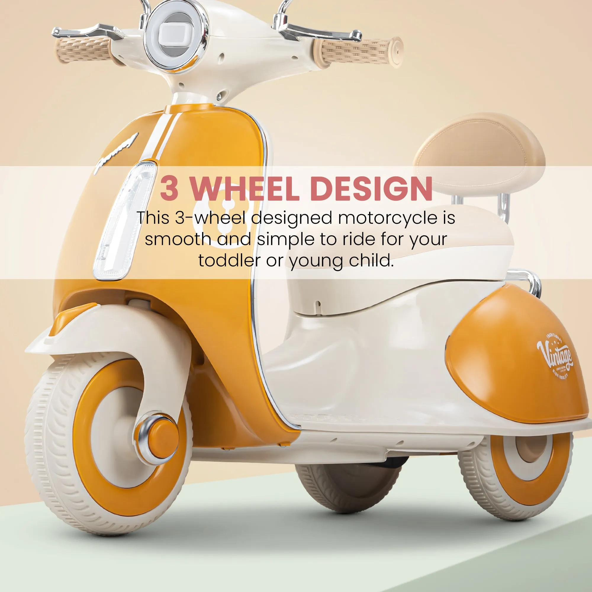Baybee Vintage Battery Operated Bike for Kids, Ride on Toys Kids Bike Scooty with Light & Music