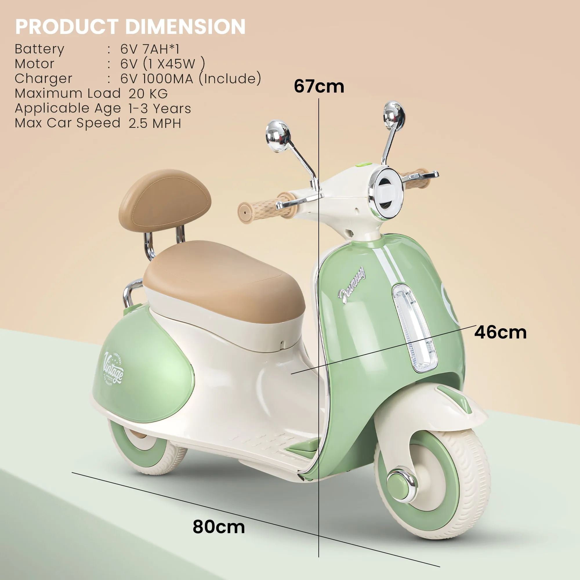 Baybee Vintage Battery Operated Bike for Kids, Ride on Toys Kids Bike Scooty with Light & Music