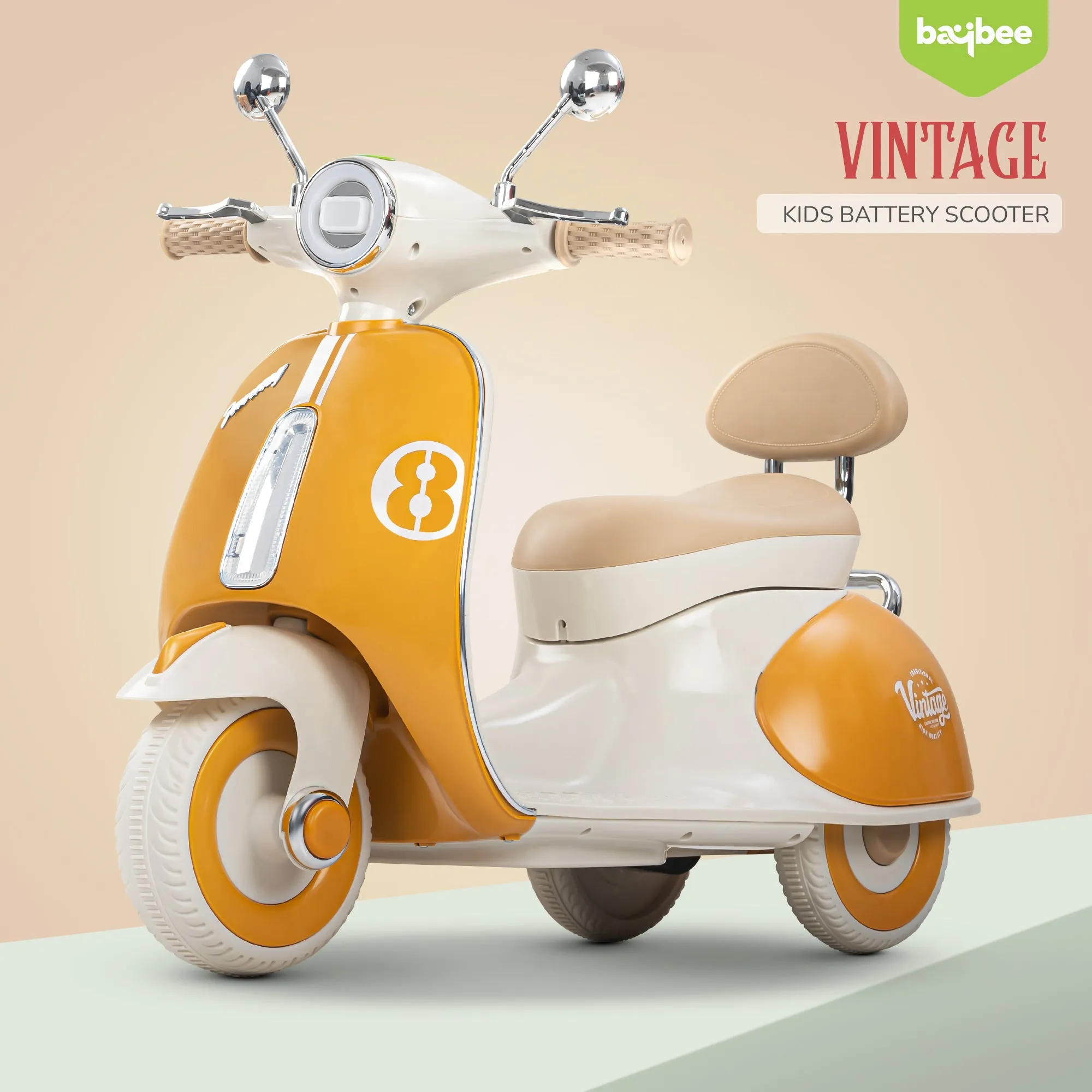 Baybee Vintage Battery Operated Bike for Kids, Ride on Toys Kids Bike Scooty with Light & Music