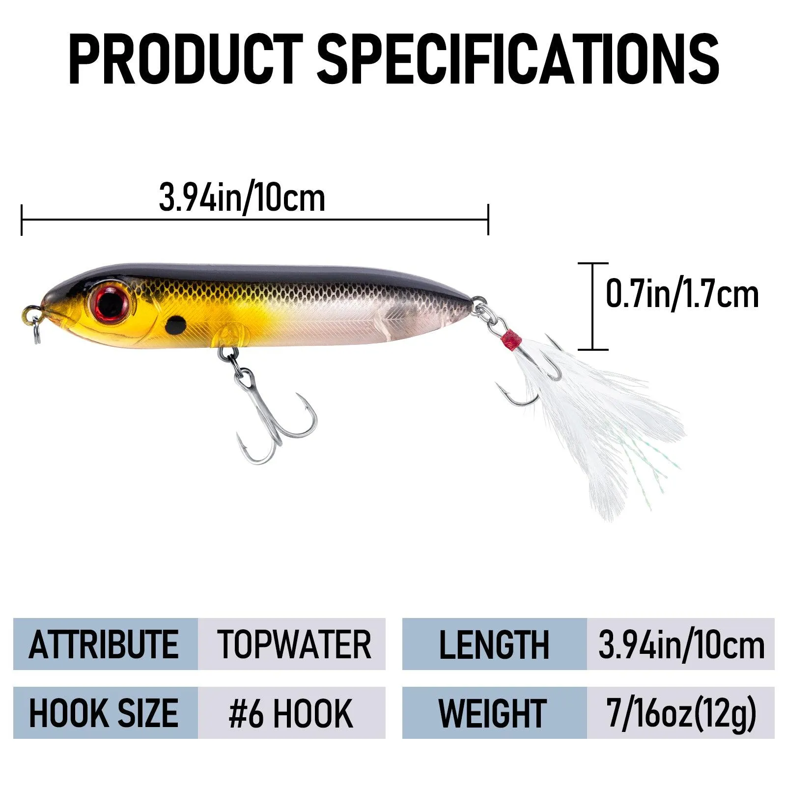 Dr.Fish 3pcs Topwater Fishing Lures 12g 10cm