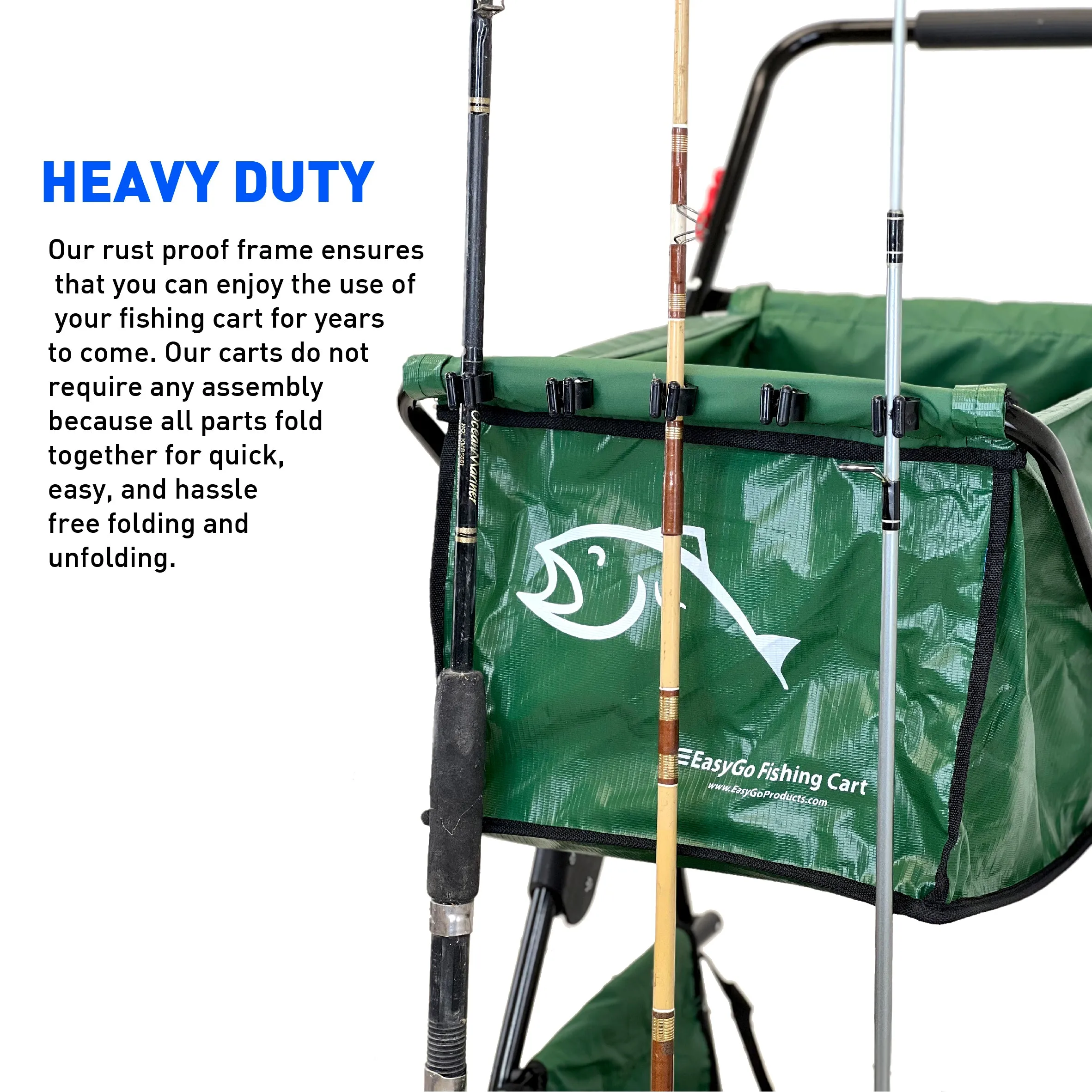 Fishing Cart Wagon - Holds 5 Fishing Poles – LARGE Air Wheels – Cooler Platform – Storage Pouch – Fits in Trunk of Car - Great for Piers, Lakes, Rivers and Beaches Green
