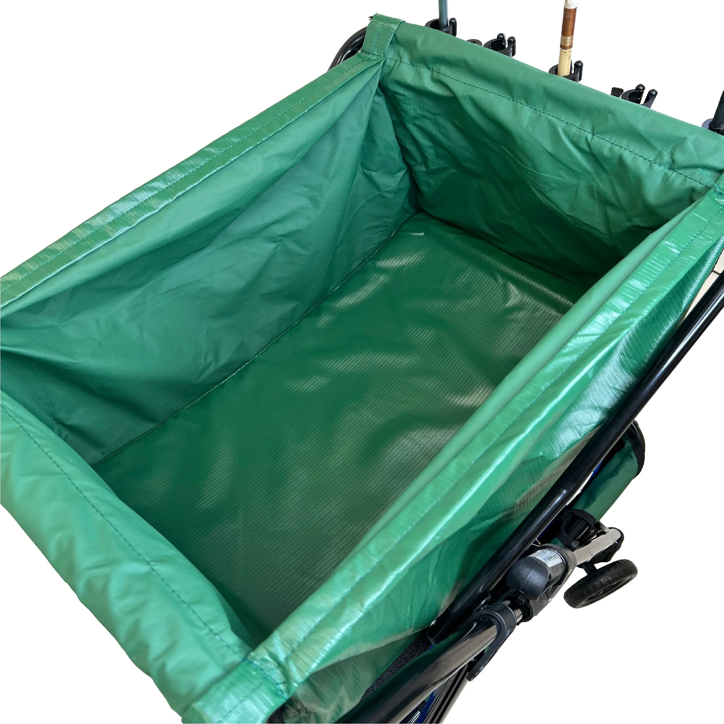 Fishing Cart Wagon - Holds 5 Fishing Poles – LARGE Air Wheels – Cooler Platform – Storage Pouch – Fits in Trunk of Car - Great for Piers, Lakes, Rivers and Beaches Green