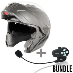 Hawk ST 11121 9GM FX Gun Metal Modular Helmet with Hawk COM-2 Bluetooth Intercom Bundle