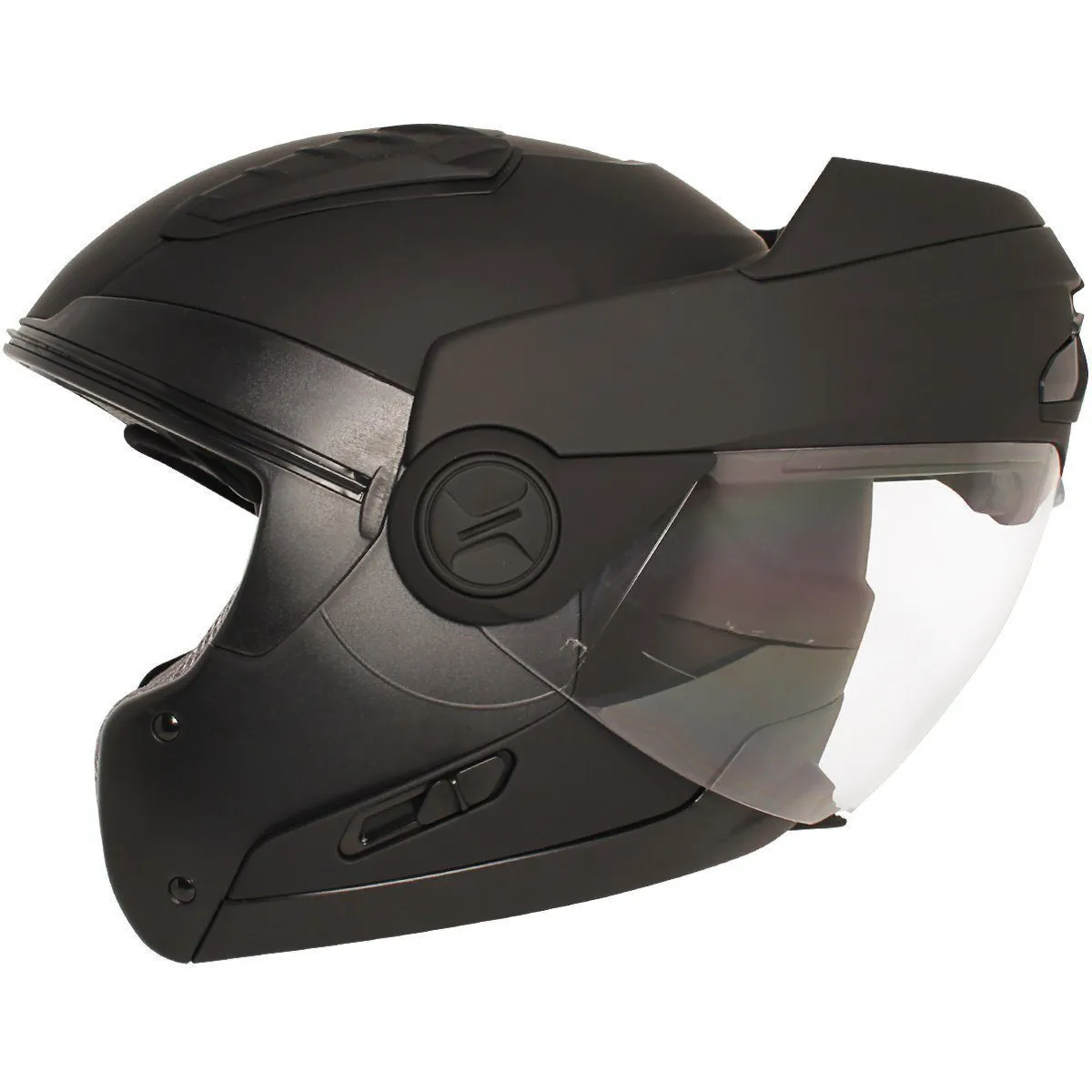 Hawk ST-1198 Transition 2-in-1 Flat Black Modular Helmet with Hawk COM-2 Bluetooth Intercom Bundle