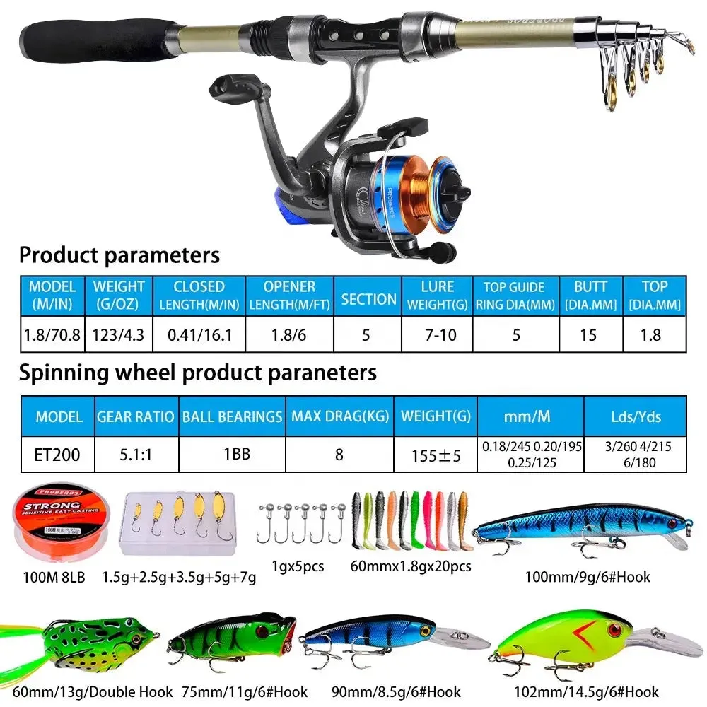 Lureswholesale® Carbon Fiber Telescopic Fishing Pole with Spinning Reel and Rod Combos Set