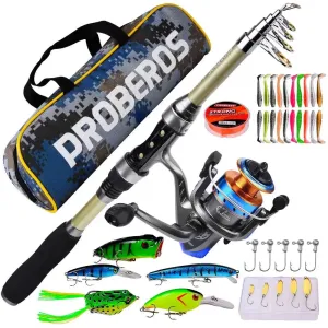 Lureswholesale® Carbon Fiber Telescopic Fishing Pole with Spinning Reel and Rod Combos Set