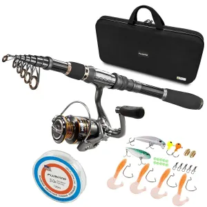 PLUSINNO Eagle Hunting Ⅱ Telescopic Fishing Rods and Reel Combos with Carrier Case