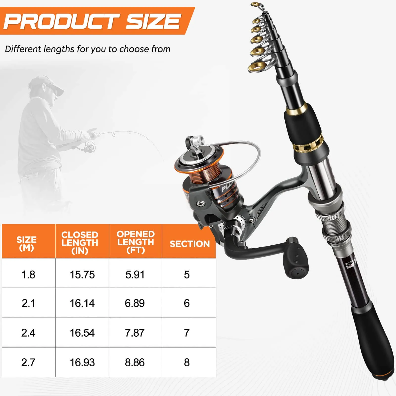 PLUSINNO Eagle Hunting Ⅱ Telescopic Fishing Rods and Reel Combos with Carrier Case