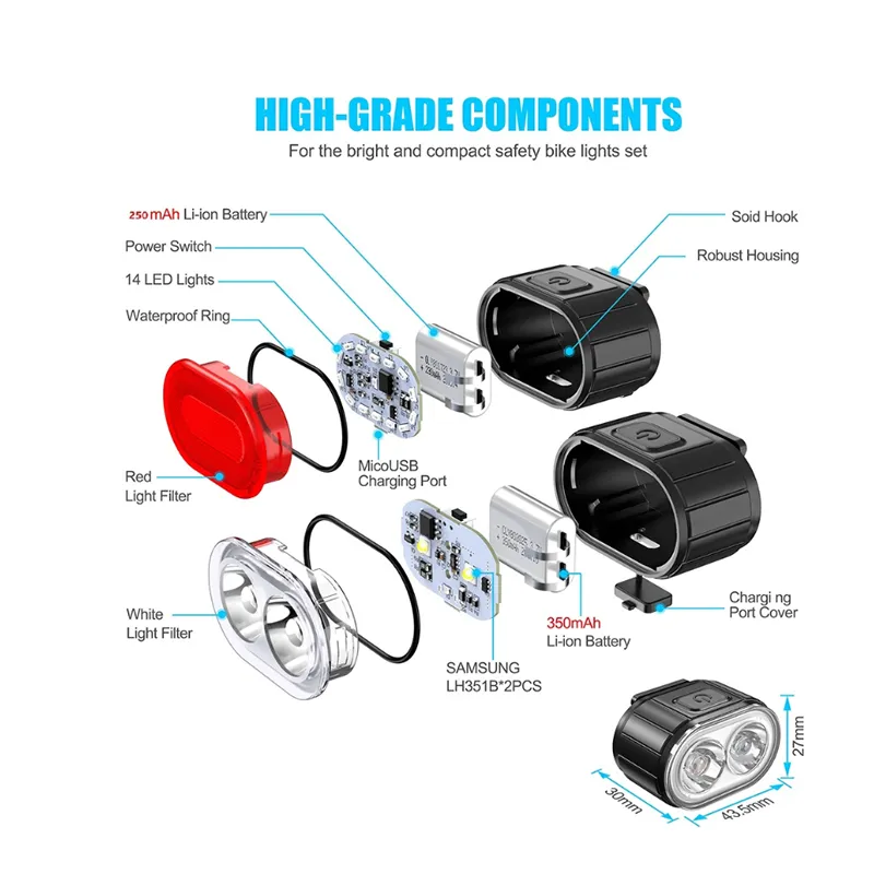 Rechargeable Tail Light And Front Light Safety Rear Light Set