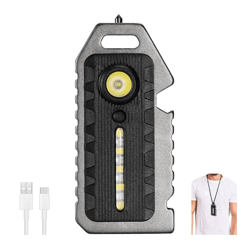 Type-C Flashlight Rechargeable LED Red Blue Shoulder Police Light Safety Lighting Mini Keychain Flashlight Bike Warn Lamp