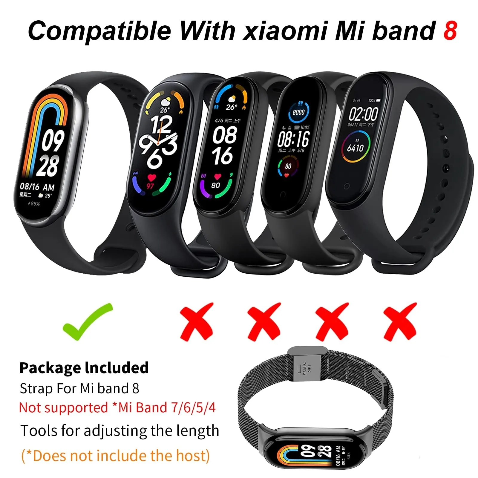 Xiaomi Mi Band 8 Milanese Strap with Adjustable Buckle  | Black