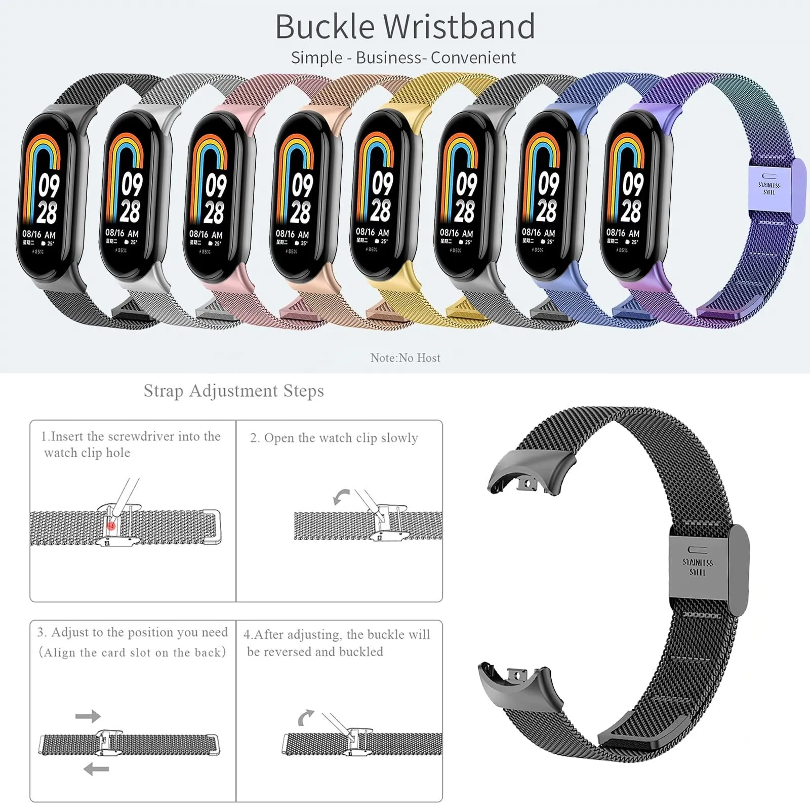 Xiaomi Mi Band 8 Milanese Strap with Adjustable Buckle  | Black